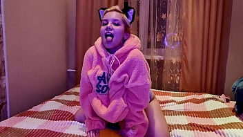 cat girl takes cock in her mouth